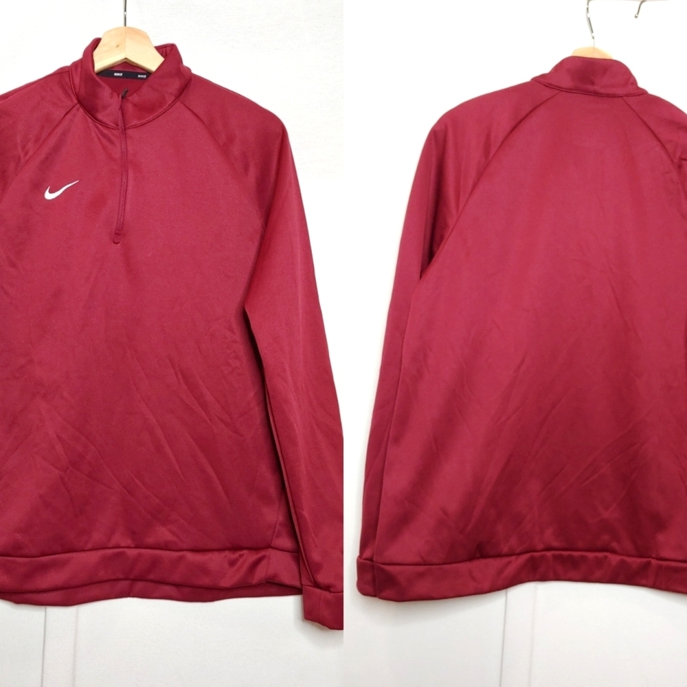 Nike Drifit 1/4 Zip Pullover Sweatshirt Maroon Red White Fleece Large 897186-610